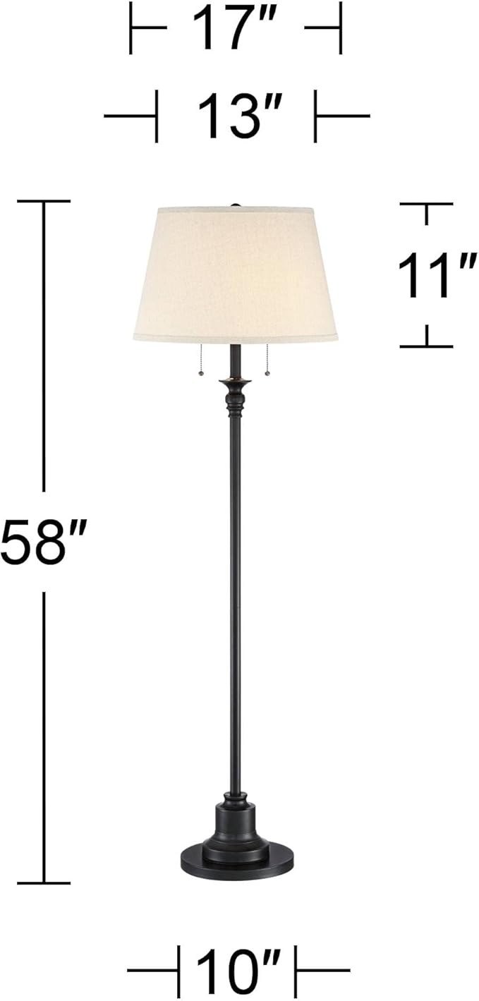 360 Lighting Spenser Traditional Floor Lamp Standing Exquisite 58" Tall Oiled Bronze Brown Metal Thin Column Off-White Linen Fabric Empire Shade for Living Room Reading House Bedroom Home