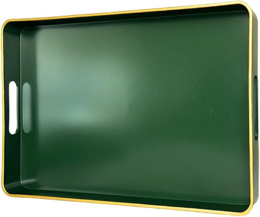 Rectangular Decorative Tray, Plastic Serving Trays with Handles, Coffee Table Tray for Ottoman, Living Room, Kitchen, Home Decor 15.7” x 10.2” x1.37”(Green)