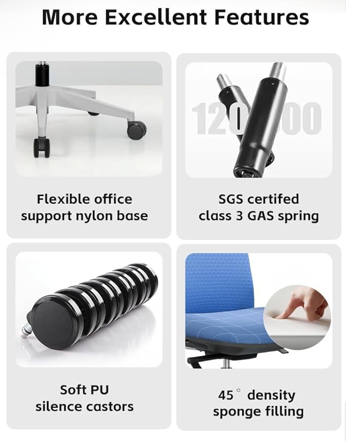 Executive Office Chair – Mesh Office Chair with V-Shaped Back, Adjustable 3D Arms & Sliding Soft Seat Cushion – Holds Up to 270lbs (Blue)