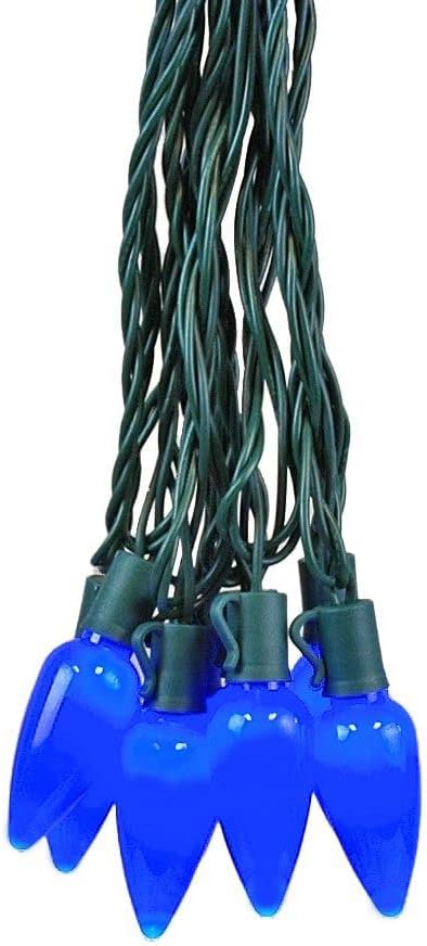 Novelty Lights 25 Feet 25 Light C9 Ceramic Style LED String Lights, Blue, Pre-Lamped Holiday Lights on Green Wire, UL Listed Indoor/Outdoor, Connectable End-to-End