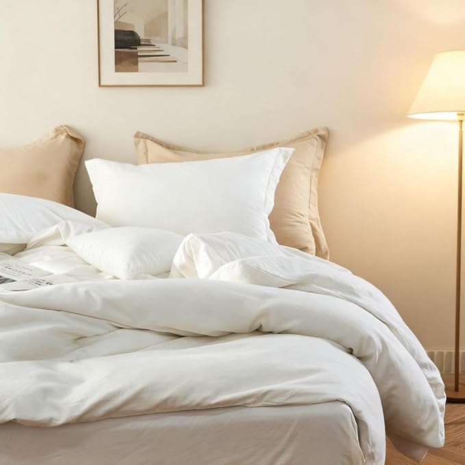 Simple&Opulence French Linen Duvet Cover Set 78" x 86"- 3 Pieces (1 Comforter Cover,2 Pillowcases)- Natural Flax Cotton Blend-Solid Color Breathable Farmhouse Bedding-Off White, Full