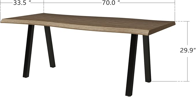 70" L Farmhouse Dining Table for 4-6, Natural Live Edge Tabletop, Large Modern Wood Kitchen Table with Metal Legs, Rectangle Rustic Dining Room Furniture, Easy Assembly & Clean (Brown, Only Table)