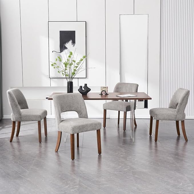 VKNOW Wooden Dining Chairs Set of 4, Modern Fabric Upholstered Dining Room Chair Kitchen Chairs, Farmhouse Dinner Chair for Kitchen Dining Room, Grey