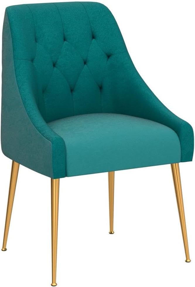 Modern Dining Chair Set of 2, Mid-Century Room Chair, Upholstered Comfortable Velvet with Back Pull Rod and Metal Legs for Kitchen, Dining, Living (Green), (DYXSD)