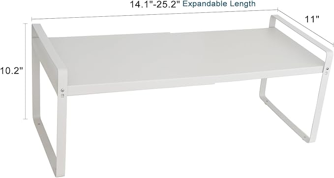 Set of 2 Expandable Cabinet Shelf Organizer, White Kitchen Countertop Shelves, Stackable Metal Pantry Storage Organizer for Cupboard, Spice Rack