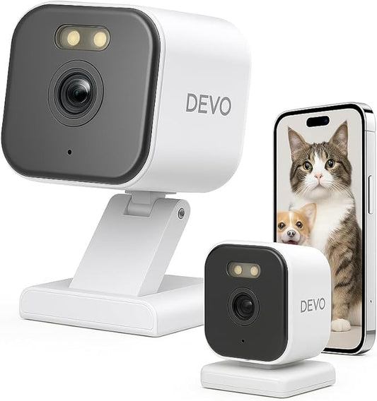 Devo Security Camera 2K | Indoor |Baby Monitor & Pet Camera | 2-Way Audio, Color Night Vision, Live Stream, Motion Alerts & Notifications White,1 Cam