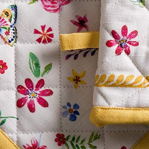 Maison d' Hermine Oven Gloves 100% Cotton Oven Mitt 7" x 13" with Loop Heat Resistant, BBQ, Cooking Gloves, Grilling, Kitchen, Handling Hot Pans Spring/Summer (Pack of 1, Happy Florals - Sweety)