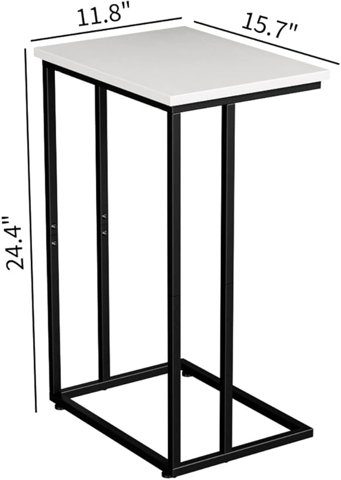 Innerjoin Wide C Side Table,C Couch Laptop Table with Metal Frames, Small Snack End for Sofa and Bed, Retro Table, Living Room Bedroom, Industrial Style, White
