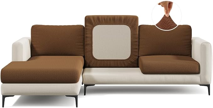 Nolan Interior Magic Sofa Cover - Classic Jacquard Chaise Couch Cover - Pet Proof, Easy Install, Stretchy Slipcover - Medium, Cinnamon Brown