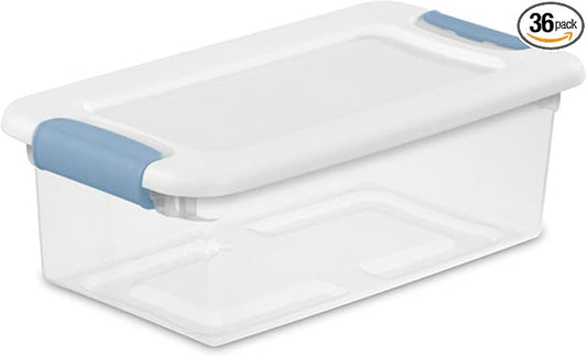Sterilite 36-Pack Latching Box, Under Bed Storage Bins with Lids, Clear Plastic, 6 Quart - Heavy-Duty Organizing Containers for Closet, Bathroom, and Office