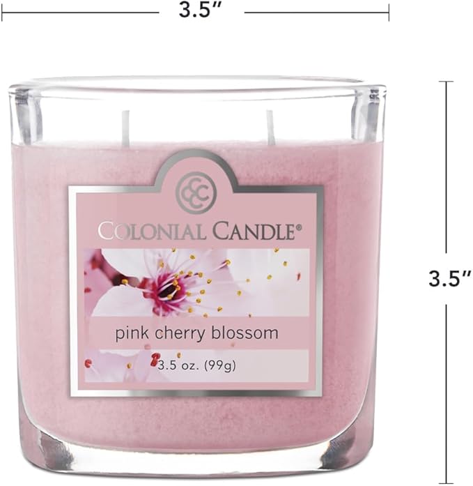 Colonial Candle Pink Cherry Blossom Scented Jar Candle, 2 Wick, 3.5 oz, Mottled Wax Candle