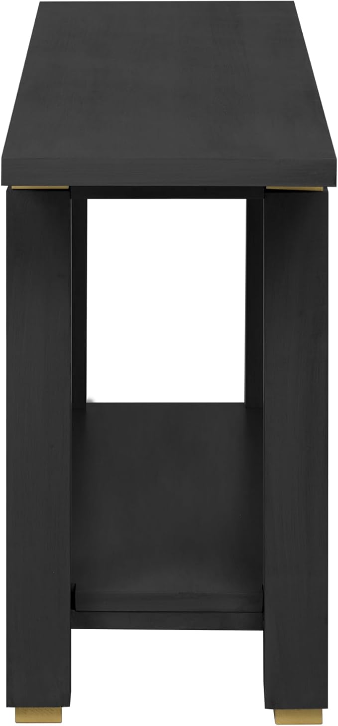 63" Modern Minimalist Console Table with Storage Shelf, Solid Wood Industrial Entryway Sofa Table with Metal Accents for Living Room, Hallway (Black)