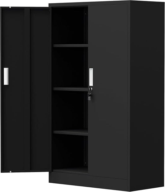Metal Storage Cabinet with Locking Doors and Adjustable Shelves, 53.5-Inch Tall Lockable Storage Cabinets for Home Office Garage Kitchen Pantry (Black)