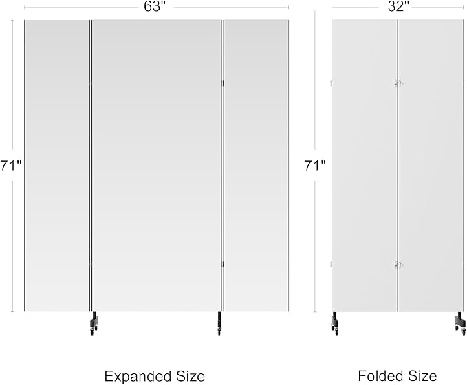 brisafe Full Length Mirror with 360° Wheels, 63"x71" Foldable Floor Mirror with Nano-Tech Shatterproof Film - Ultra-Large Mobile Mirror for Home Gym, Dance Studio & Commercial Spaces (Black)