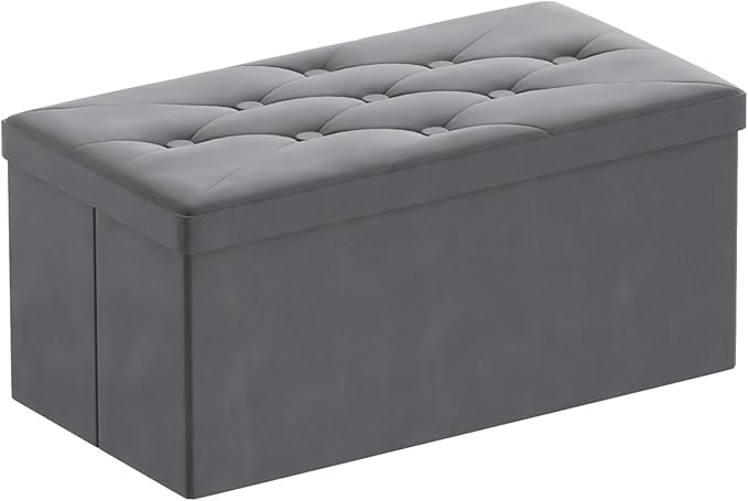 BRIAN & DANY Folding Storage Ottoman Bench, Ottoman with Storage, Foot Rest, Benches Seat for Bedroom, Living Room, Entryway, Long Shoes Bench, 15.7" x 31.5" x 15.7" Gray