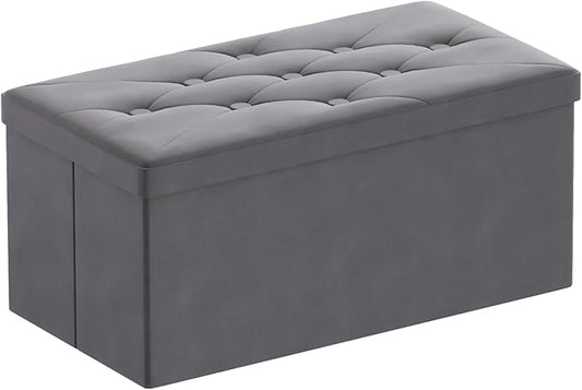 BRIAN & DANY Folding Storage Ottoman Bench, Ottoman with Storage, Foot Rest, Benches Seat for Bedroom, Living Room, Entryway, Long Shoes Bench, 15.7" x 31.5" x 15.7" Gray