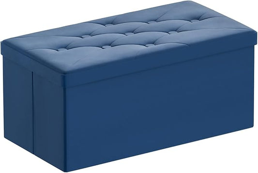 BRIAN & DANY Folding Storage Ottoman Bench, Ottoman with Storage, Foot Rest, Benches Seat for Bedroom, Living Room, Entryway, Long Shoes Bench, 15.7" x 31.5" x 15.7" Blue