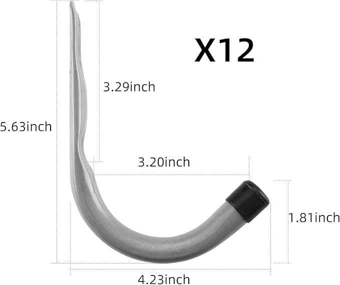 HOME MASTER HARDWARE 12 Pack 4-Inch Heavy Duty Garage Storage Wall Hooks, Steel J Utility Hooks for Hanging Ladders, Tools, Bikes, Grey