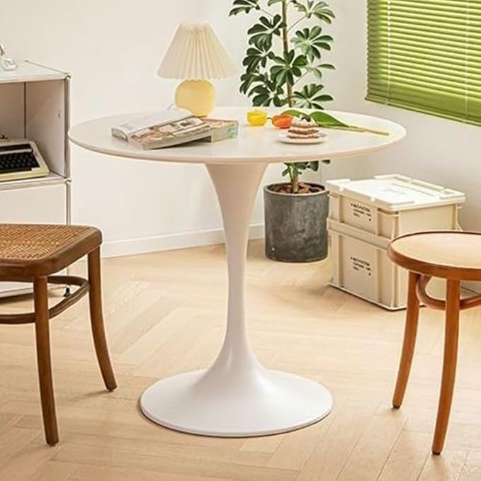 24" Tulip Table for 2-3 Persons Modern Round Dining Table, Mid-Century Dining Room Wooden MDF Circle Top Small for Kitchen Living Room Leisure Area(White, 23.6")
