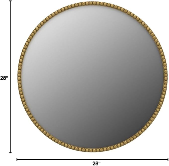 Round Bathroom Wall Mirror, 28"x28" Antique Gold Metal Beaded Frame Vanity Mirror, Wall Mounted Large Circle Makeup Mirror for Bedroom, Living Room, Entryway