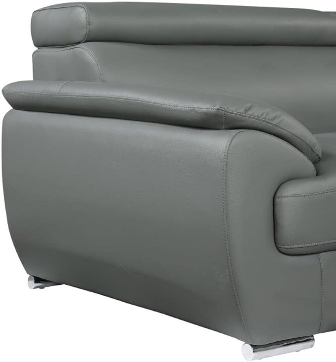 Blackjack Furniture 4571 Veal Collection Genuine Leather Couch for Living Room, Elegant Modern Design with Adjustable Headrests and Durable Wood Frame, Sofa, 86", Gray