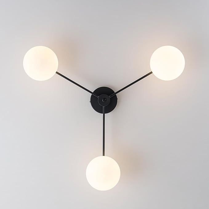 Semi Flush Mount Ceiling Light Fixture, Mid Century Modern 3-Light 22.5" Lighting Fixtures Ceiling, Matte Black Ceiling Lights for Bedroom, Entryway, Hallway, Bathroom, Kitchen, Dining Room