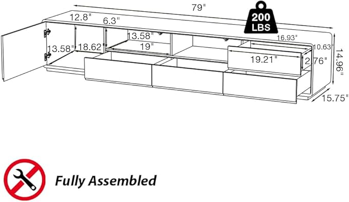 Modern Solid Wood TV Stand, Lowline Media Console with 4 Drawers, Open Storage Cabinet, Walnut Veneer, Fully-Assembled, 78"
