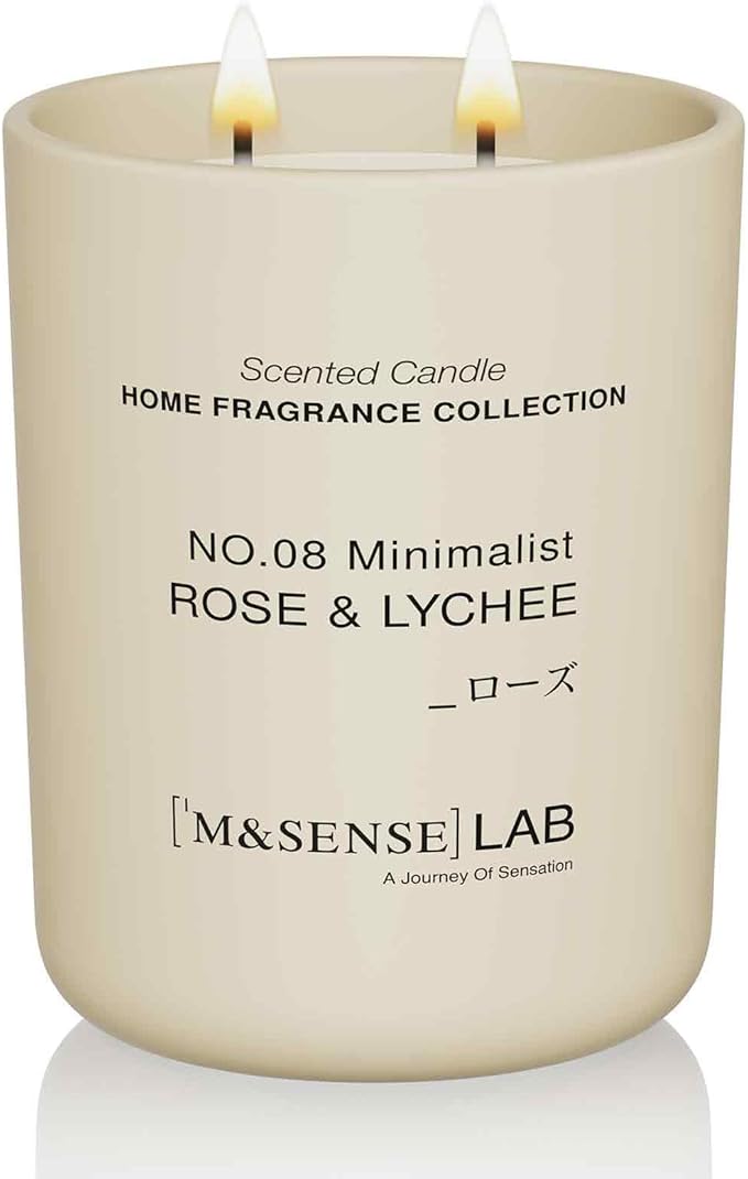 M&SENSE Natural Soy Candle| Rose & Lychee | 16.6 oz, 95H Burn | Minimalist Christmas Scented Candle for Relaxation, Gifting, Home Décor | for Bedroom, Office, Party Large