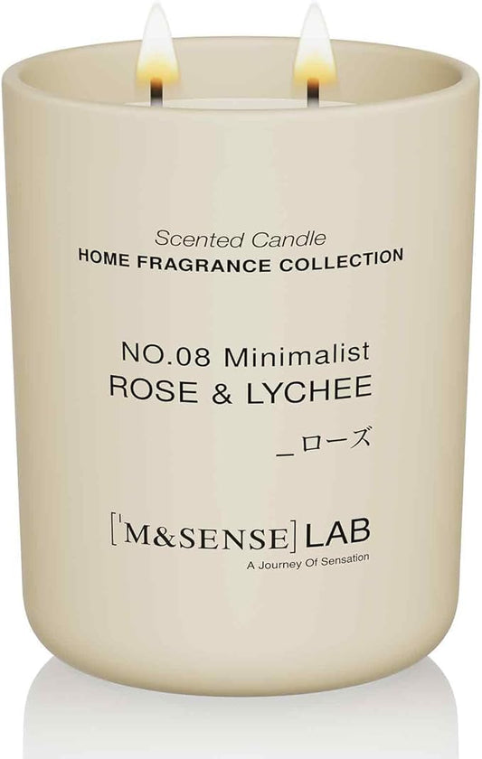 M&SENSE Natural Soy Candle| Rose & Lychee | 16.6 oz, 95H Burn | Minimalist Christmas Scented Candle for Relaxation, Gifting, Home Décor | for Bedroom, Office, Party Large