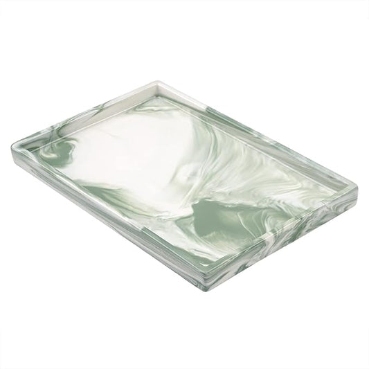 Bathroom Tray,Goporcelain Marble Tray for Bathroom Counter Decor Ceramic Perfume Organizer Vanity Tray for Dresser Jewelry Dish Key Plate Marble Sink Trays Countertop Organizer Holder (Green, Large)