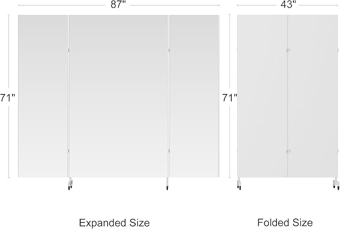 brisafe Full Length Mirror with 360° Wheels, 87"x71" Foldable Floor Mirror with Nano-Tech Shatterproof Film - Ultra-Large Mobile Mirror for Home Gym, Dance Studio & Commercial Spaces (White)