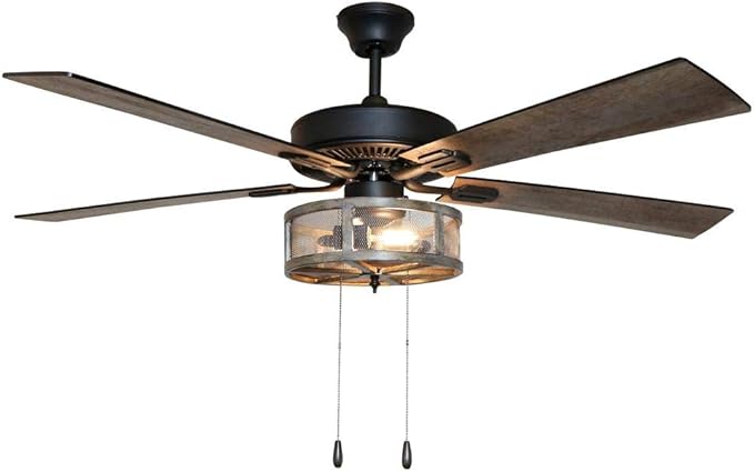 RIVER OF GOODS 52 Inch LED Modern Farmhouse Ceiling Fan with Remote - Rustic Ceiling Fans with Lights - Elegant Industrial Fan with Mesh Metal Caged Shade - Brown