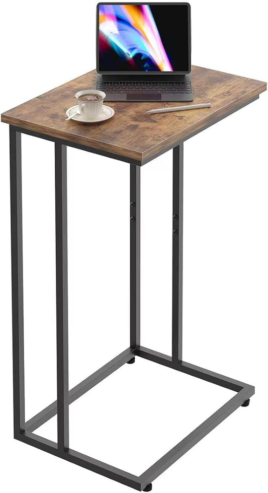 Innerjoin Wide C Side Table,C Couch Laptop Table with Metal Frames, Small Snack End Table for Sofa and Bed, Retro Laptop C Side Table, Living Room and Bedroom, Industrial Style, Rustic Brown