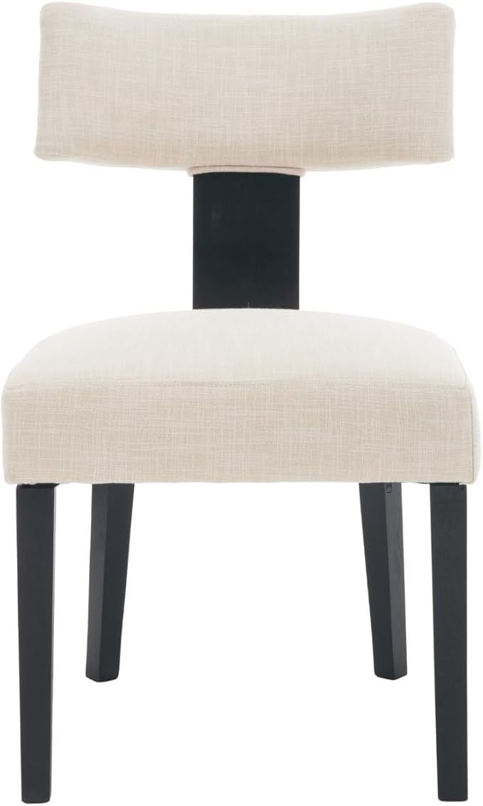 Black Wooden Dining Chairs Set of 2, Upholstered Beige Linen Kitchen & Dining Room Chairs with Mid Back Modern Wood Accent Side Chairs for Living Room/Home Office/Reception