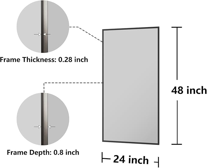 Koonmi Bathroom Mirror for Wall, 24"x48" Black Bathroom Mirror for Over Sink, Shatterproof Tempered Glass Vanity Mirror with Anti-Rust Aluminum Alloy Frame, Hang Horizontally or Vertically