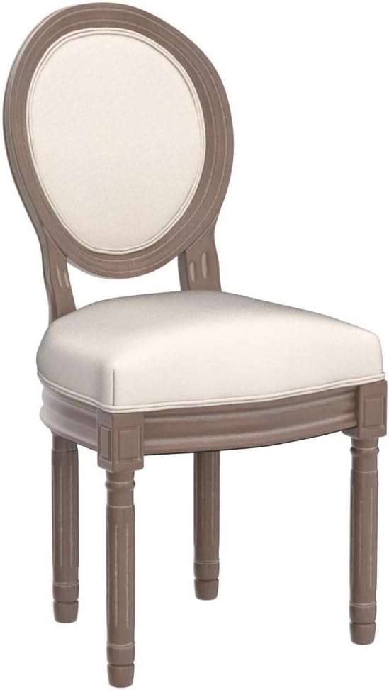 Nrizc French Country Dining Chairs Set of 4, Farmhouse Fabric Chairs with Round Back, Solid Wood Legs, Oval Side Chairs for Kitchen/Bedroom/Dining Room
