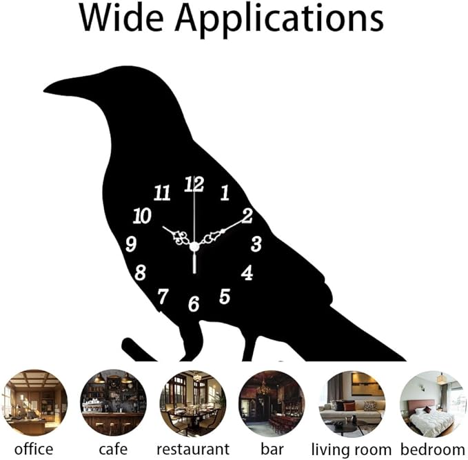CHGCRAFT Crow Standing Branch Pattern Wall Clock 13.9 Inch Wood Grain Non-Ticking Irregular Shape Clocks Wall Hanging Clock Battery Operated for Bedroom Living Room Kitchen Office
