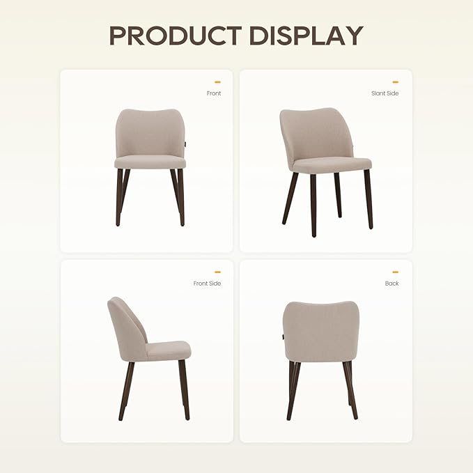 Wooden Dining Chairs Set of 2, Upholstered Kitchen Dining Room Chair, Modern Fabric Farmhouse Dinner Chair for Restaurant & Cafe, Camel