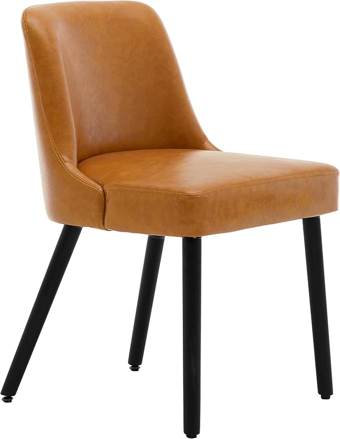 MINCETA Dining Chair,Morden Wood Leg Upholstered Kitchen Chair Set of 6,PU in Brown