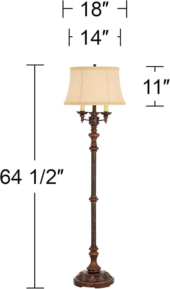 Barnes and Ivy Traditional Italian Standing Floor Lamp Candelabra Style 4-Light 64.5" Tall Bronze Brown Gold Bell Shade with Trim Decor for Living Room Reading House Bedroom Family Home