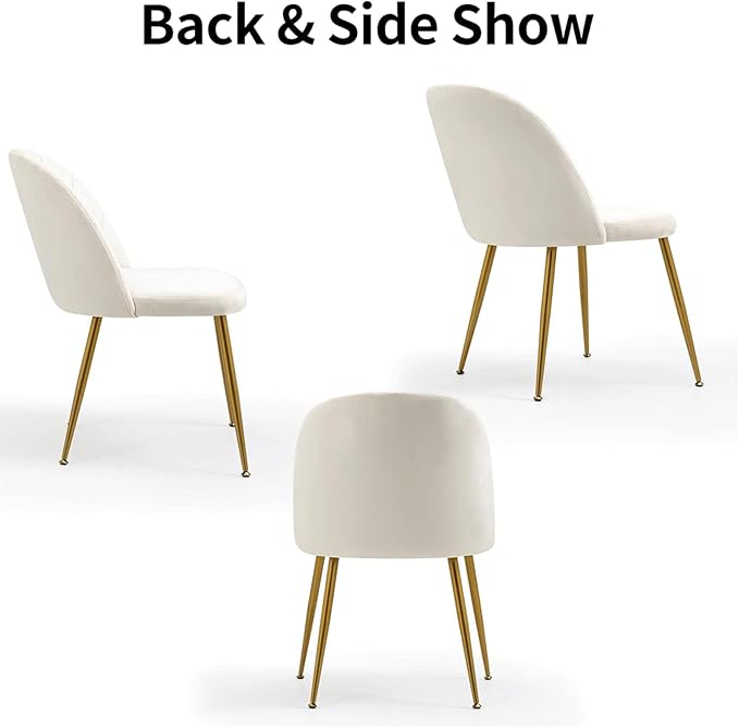 Velvet Dining Chairs Set of 2, Upholstered Mid Century Modern Dining Chairs, Armless Accent Chair with Metal Gold Legs for Living Room, Kitchen, Dining Room, Beige