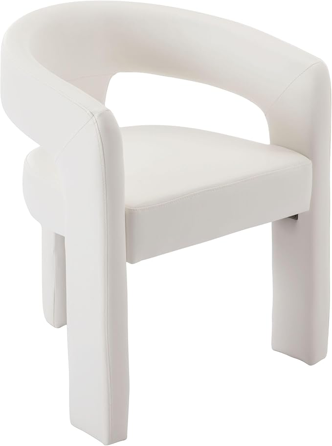 Modern PU Leather Upholstered Dining Chairs with Open-Back, Cute Barrel Side Chairs Kitchen Armchair Accent Chairs for Dining Room Bedroom, White