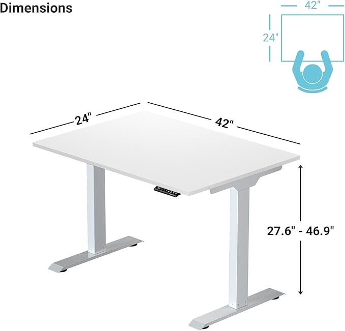 Progressive Desk Stand Up Electric Standing Desk, Compact Home Office Table, Black Frame and Roasted Walnut MDF Tabletop Prime Ryzer 42" x 24"