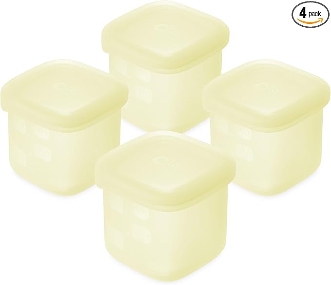 Olababy Clear Sense Silicone Storage Containers 4pk for Baby Food, Snacks, Formula, Puree, Sauce & More | Micro Plastic & BPA-Free | Daycare Essentials for Toddlers and Kids (Lemon, 4 oz / 120 ml)