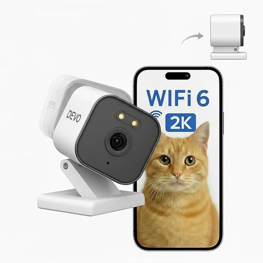 Devo Security Camera 2K |WIFI6 | Indoor |Baby Monitor & Pet Camera | 2-Way Audio, Color Night Vision, Live Stream, Motion Alerts & Notifications White,1 Cam
