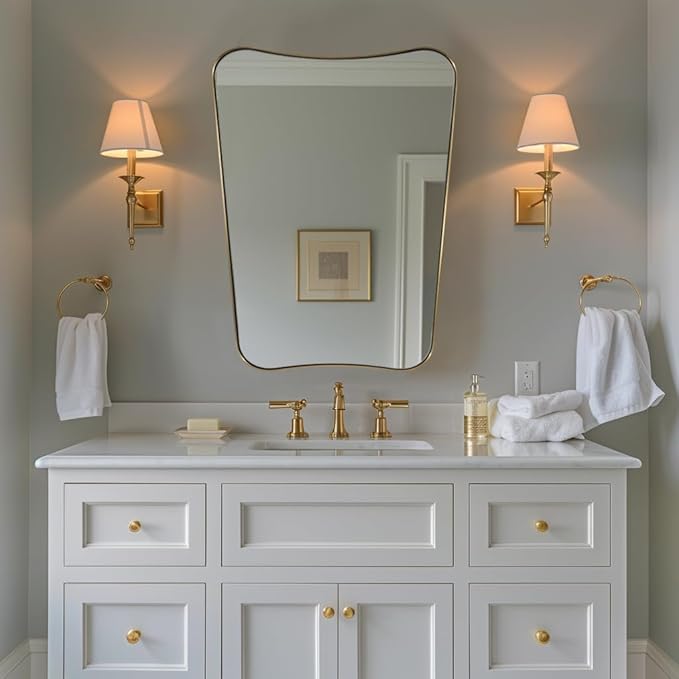 ANDY STAR 24x32 Inch Gold Mirror, Bathroom Vanity Mirror, Antique Brass Butterfly Mirror, Irregular Wall Mirror with Unique Curved Design Ideal for Home Remodel, Anti-Rust 1” Frame