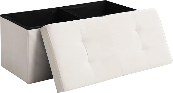 CUYOCA Storage Ottoman Bench Foldable Seat Footrest Shoe Bench End of Bed Storage with Flipping Lid, 75L Storage Space, 30 inches Velvet Cream