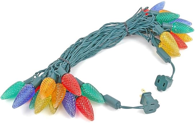Novelty Lights 25 Feet 25 Light C9 Diamond Faceted LED String Lights, Multicolor, Pre-Lamped Holiday Lights on Green Wire, UL Listed Indoor/Outdoor, Connectable End-to-End