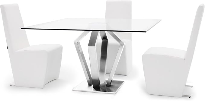 ZURI Modern Aiden 51" Square Glass Dining Table with Brushes Stainless Steel Base