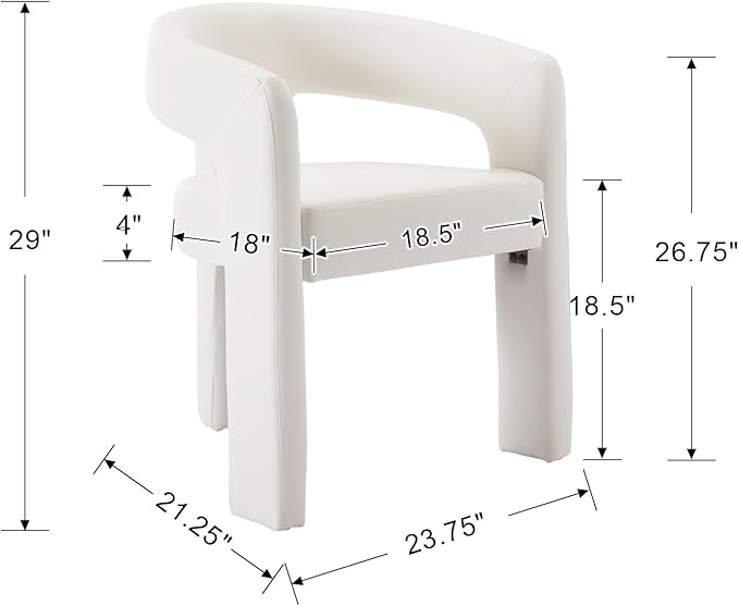 Set of 2 Modern PU Leather Upholstered Dining Chairs with Open-Back, Cute Barrel Side Chairs Kitchen Armchair Accent Chairs for Dining Room Bedroom, White